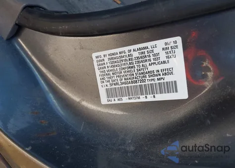 2010 Honda Odyssey Ex-L from USA, damaged, VIN 5FNRL3H60AB087202